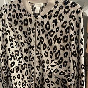 Chico's Animal Print Bomber Jacket - Black and Tan